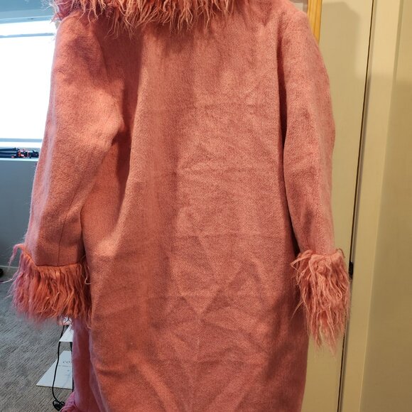 Nasty Gal Pink Faux Shearling Fur Trim Wool Penny Lane Coat Size 4 NWT - Picture 4 of 6